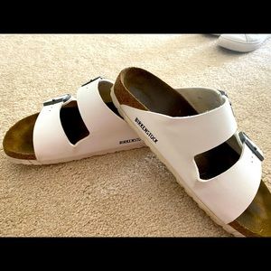 Birkenstock White Arizona Birko-Flor Size 39 EUC!!